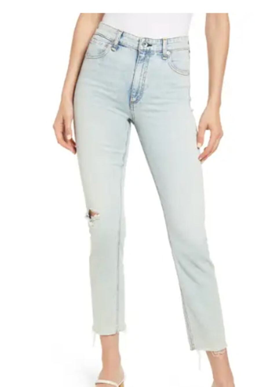 Rag & Bone Nina Ripped High Waist Ankle Cigarette Denim Jeans -Jade  size 27